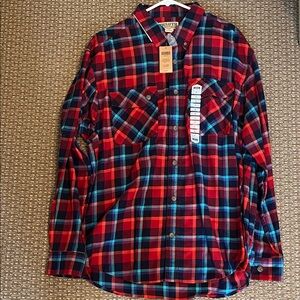 Duluth Trading Men's Vibrant Red and Blue Plaid Shirt